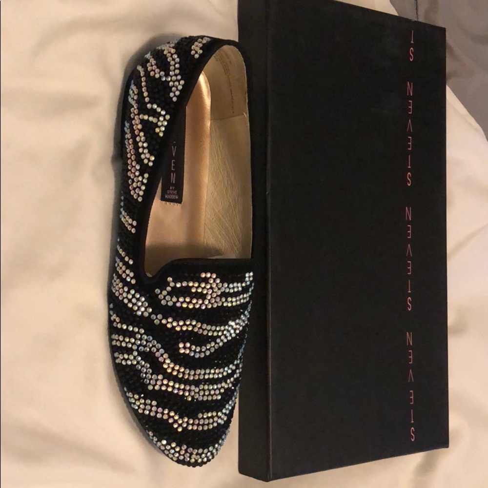 Steven Madee flats, black & silver rhinestones